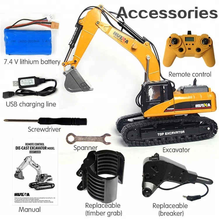HUINA 580 1580 Hobby Toys 2.4Ghz 23 Channel Alloy RC Hydraulic Excavator For Kids With charger