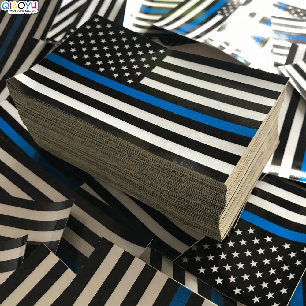 Индивидуальная Светоотражающая наклейка с американским флагом с тонкой синей линией, 5x3 дюйма, наклейка с американским флагом