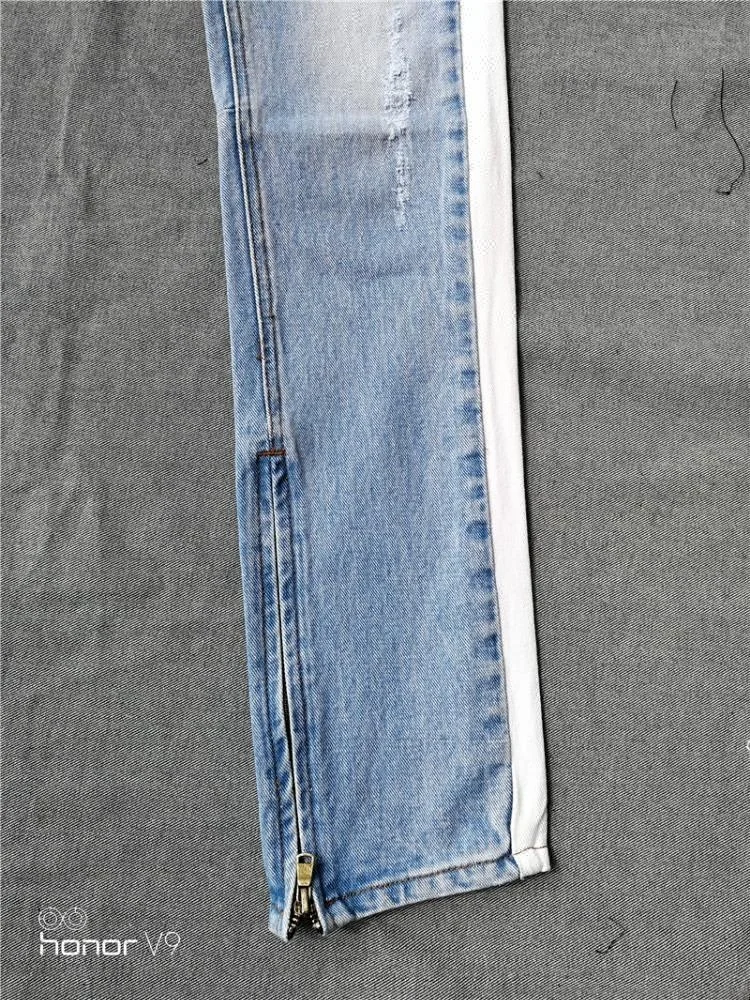 Royal wolf track pants factory tape printed jeans men side stripe jeans fashion trousers white striped jeans