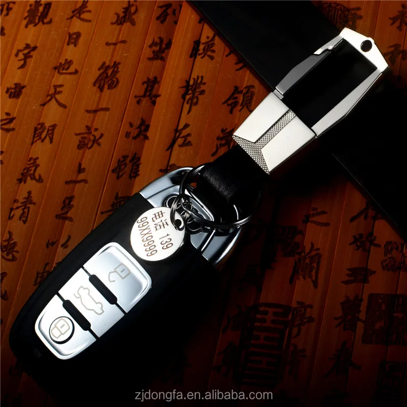 Wholesale Custom Made Classic Style Men Male Metal Auto Car Keyring Genuine Leather Keychain