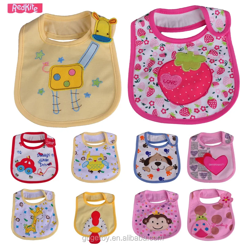 высокое качество 100% хлопок водонепроницаемые детские нагрудники оптовая продажа милые слюни нагрудники с различными типами