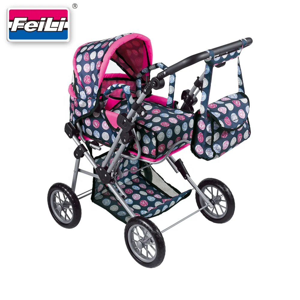 Fei Li Toys Big Size Deluxe Doll Pram Stroller with Carry Cot and Adjustable Seat and Changing Bag Doll Stroller Toy