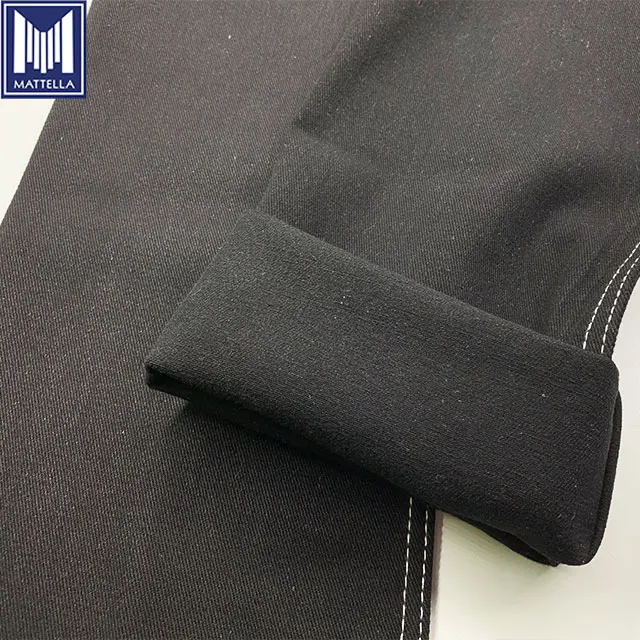 cheap wholesale stock price black warp black weft waxed 75% cotton 25% polyester blend denim fabric