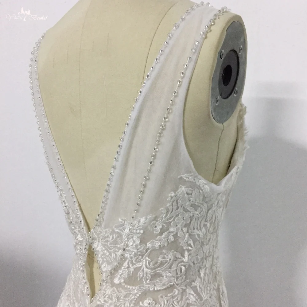 LZ280 Ivory Appliques Cut-out Train Beaded Mermaid Wedding Dress See Through Corset Sexy Beach Dress