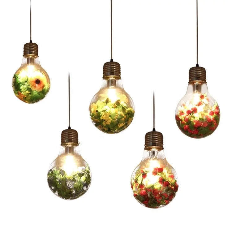 Amazon hot sale decorative hanging hotel Antique simulation plant pendant lamps creative restaurant led cofe ceiling bulb lights