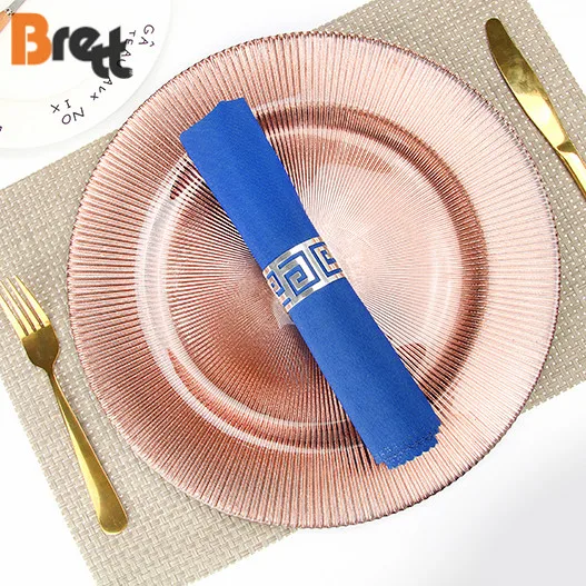 Tableware Market in Guangzhou Rose Gold Plated Glass Charger Plates Wedding