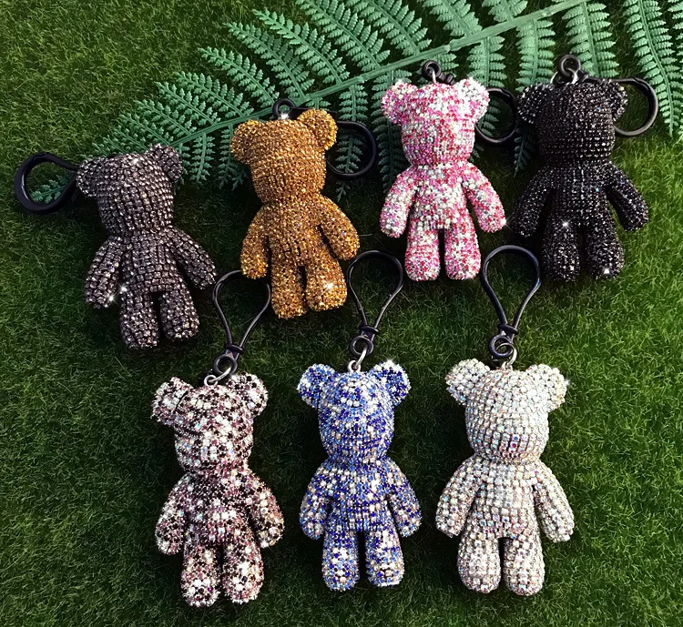 mix color rhinestone  bear keychains for girls