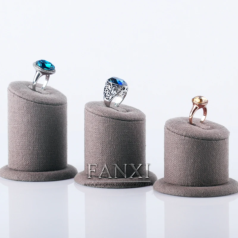 FANXI Wholesale Trade Show Boutique Shop Counter Organizer Finger Rings Display Stand Set Linen Jewelry Ring Holder Props