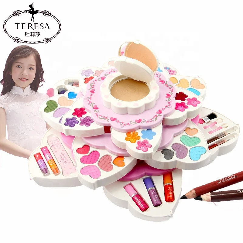 Cute blooming flower cosmetic toys make up set mirror makeup set kor kids