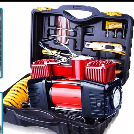 Compact 12V Tire Air Compressor Set, Portable Inflator Pump with LED Light Two Connection Options (Lighter Plug