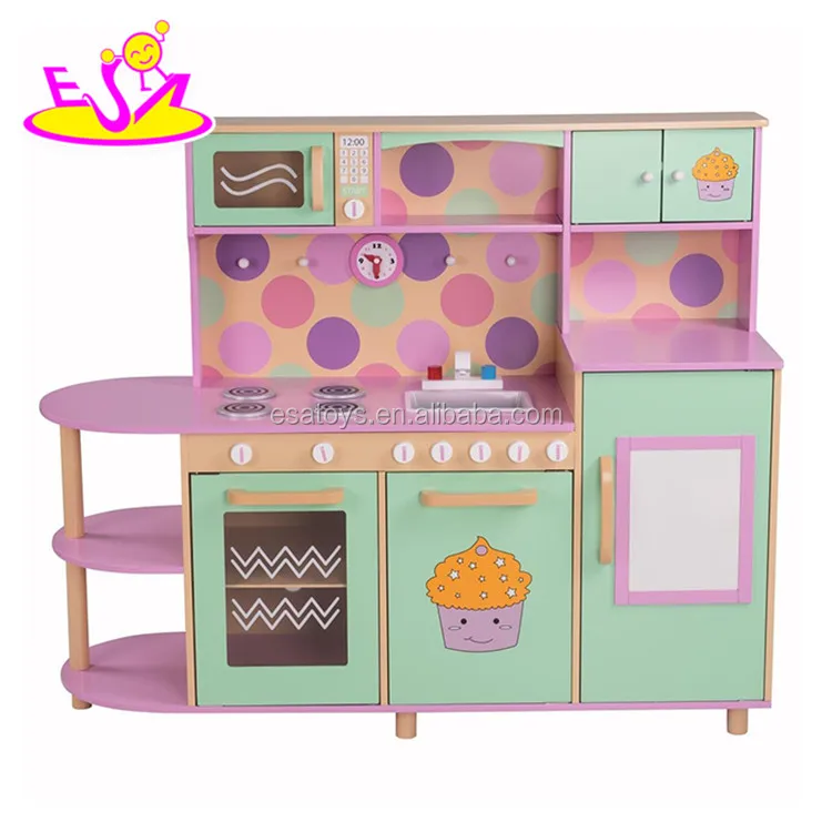 New design pretend play toys wooden red play kitchen for children W10C282
