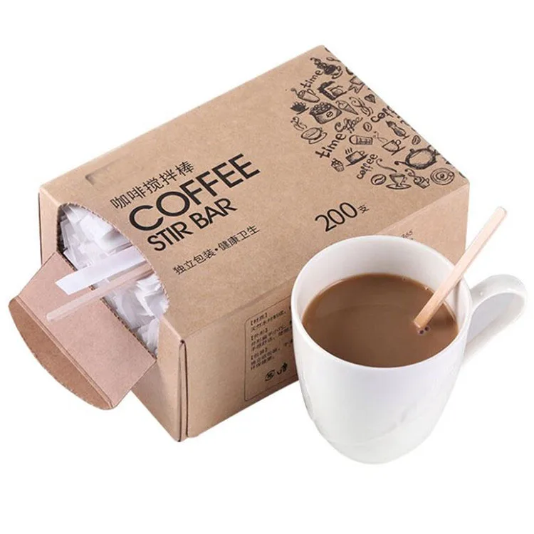 Eco box packaging 14cm wooden coffee stirrer stick  beverage wooden coffee stirrer