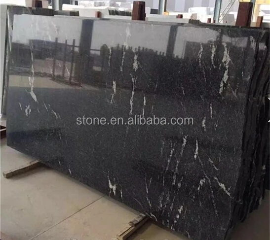 Chinese Jet Mist Black Granite Polished Big Slabs Via Lactea 2400upx1200up