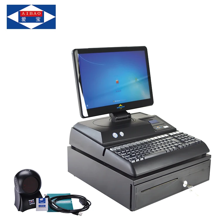58 printer 15.6 inch windows pos terminal with 5 bill 5 coins cash box