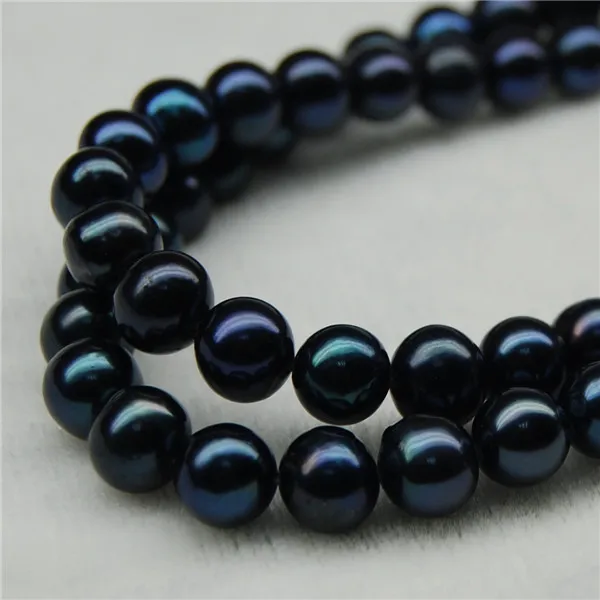 Freshwater natural round black pearls necklace price strand beads wholesale black pearls