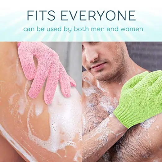 Exfoliating Gloves - 4 Pairs Full Body Scrub - Shower or Bath Spa Exfoliation Accessories For Men and Women - Scrubs Away Dead