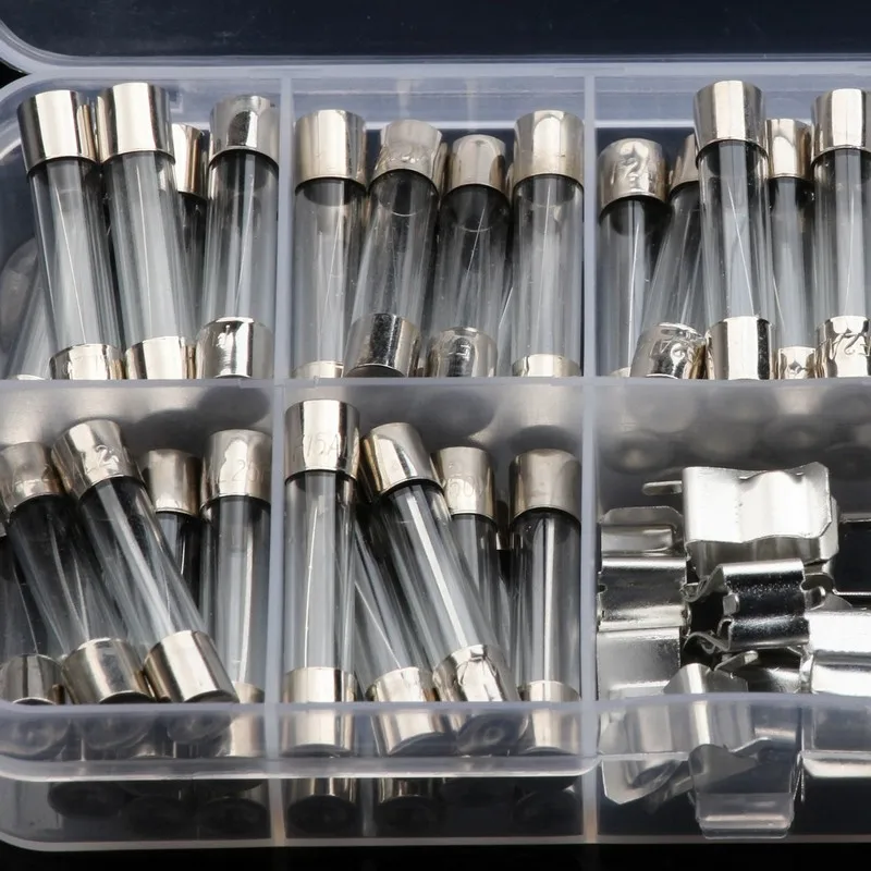 72PCS 5x20mm Quick Blow Glass Tube Fuse Assorted Kits 0.5-30A Fast-blow Glass Fuses Sets With Plastic Box