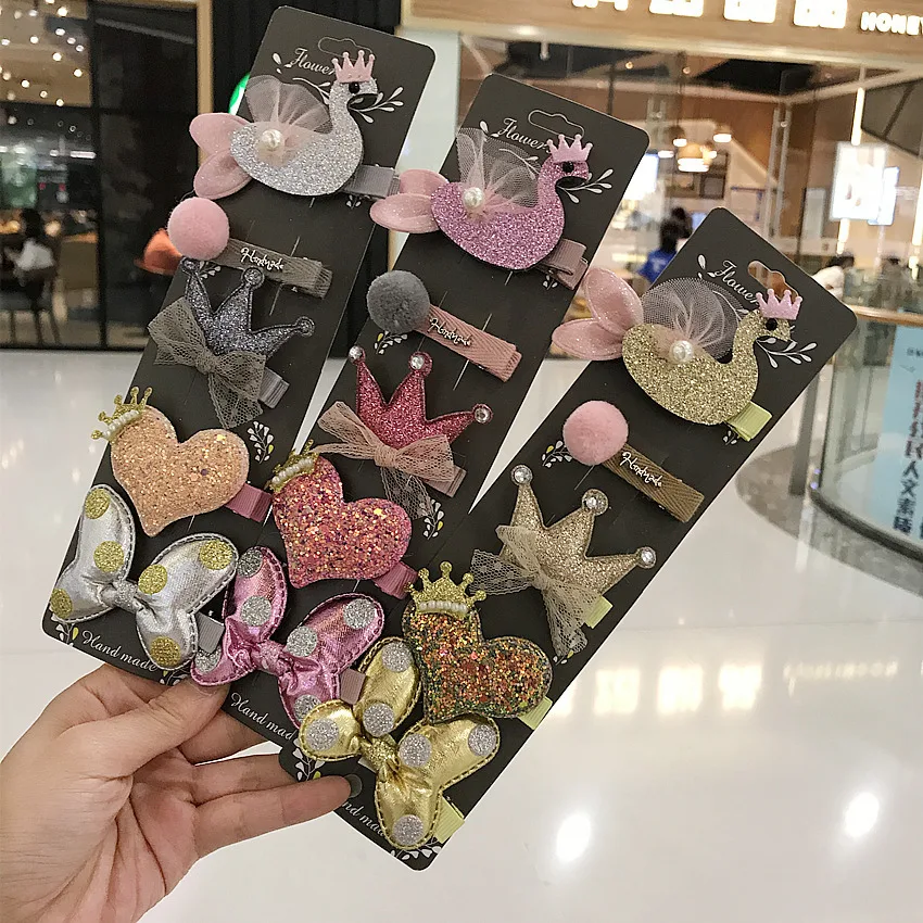 Hot Sale Children New Hair Clips Cute Crown Flowers Safety cute Barrettes BB hairpins Little Girls Gifts Kids Hair Accessories