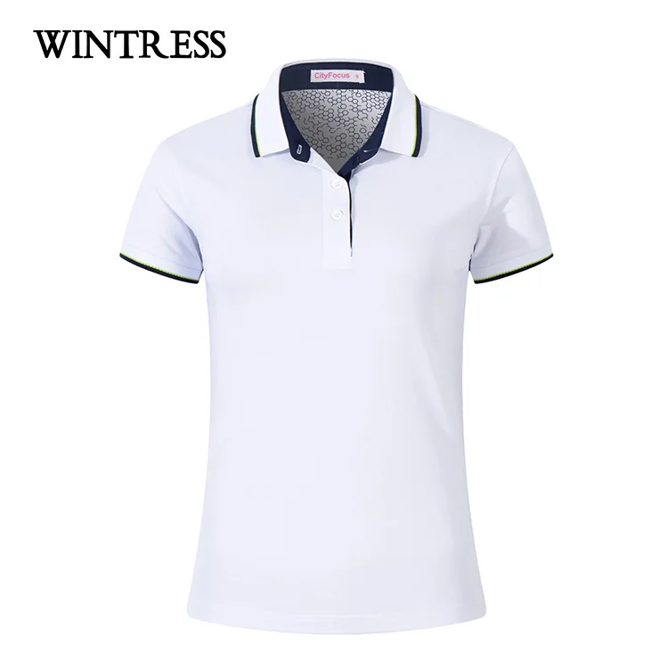 Wholesale trendy different color collar and cuff polo shirt women custom cotton white shirt china