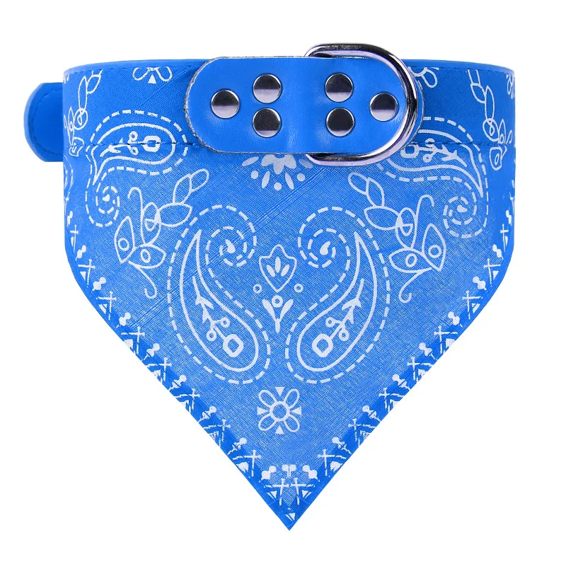 Fashion Printed Adjustable Cats Necktie Cord Pet Triangular Scarf Saliva Pu Leather Dog Bandana Collar