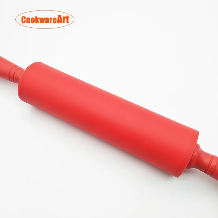 30 cm non-stick colorful  silicone pastry dough rolling pin with plastic handle for baking