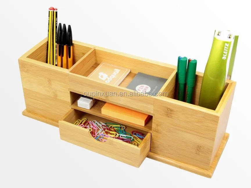 
new design Bamboo Desk Organiser With Drawer bamboo storage box with pen holder 