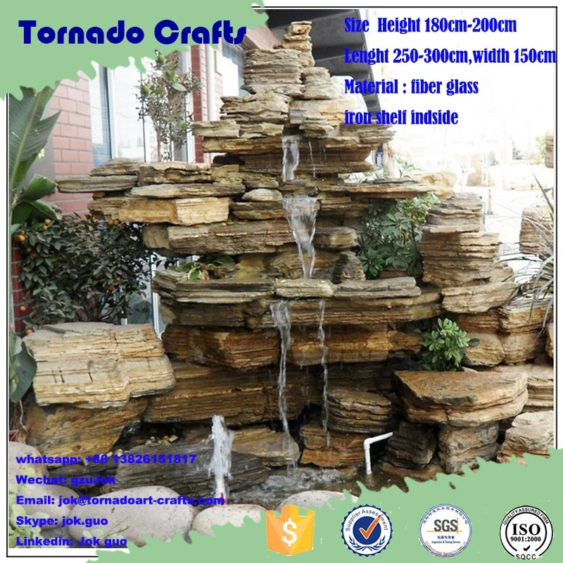 Guangzhou Manufacture Fiberglass Artificial Rock Waterfall For Garden Fountain