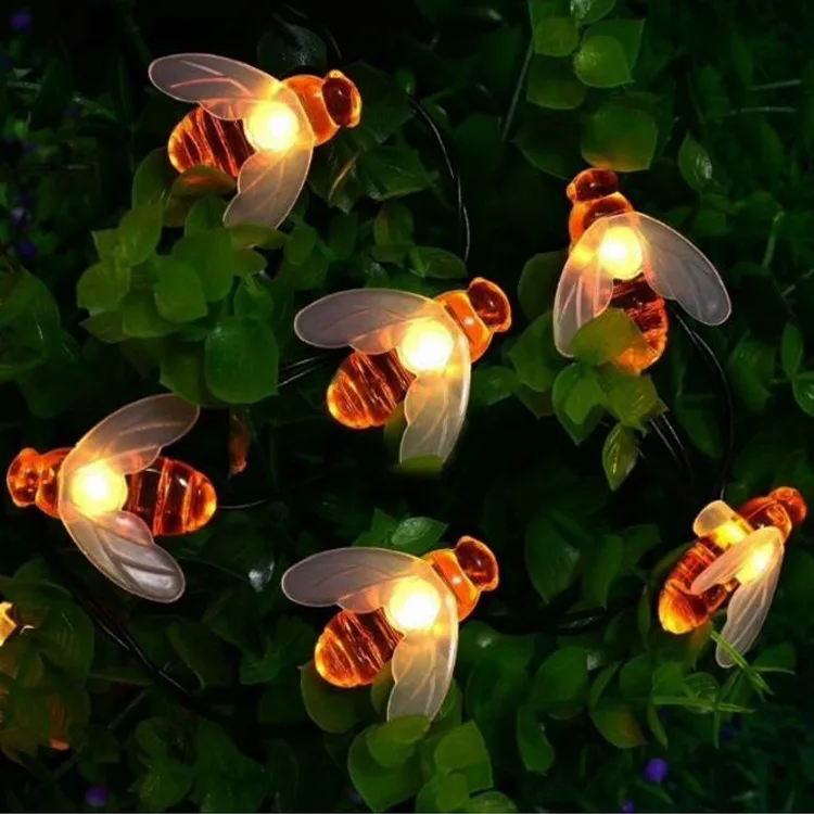 30 LED Solar Powered Honey Bee String Light Outdoor Honeybee Fairy String Lights for Garden Patio Flower Trees Lawn Landscape