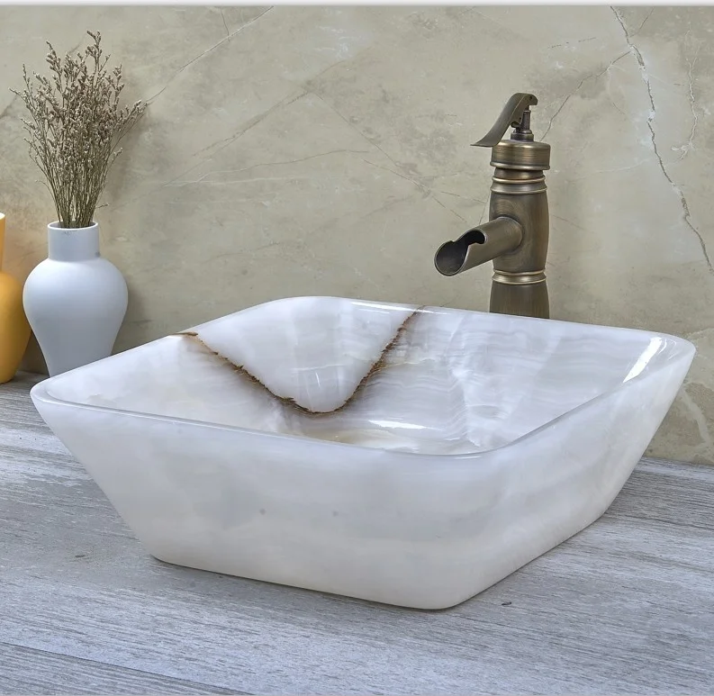 Square White Onyx Bathroom Wash Basin