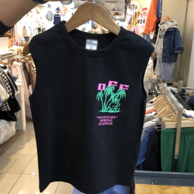 KS1023  Fashion print unisex fashion kids sleeveless neon t-shirt