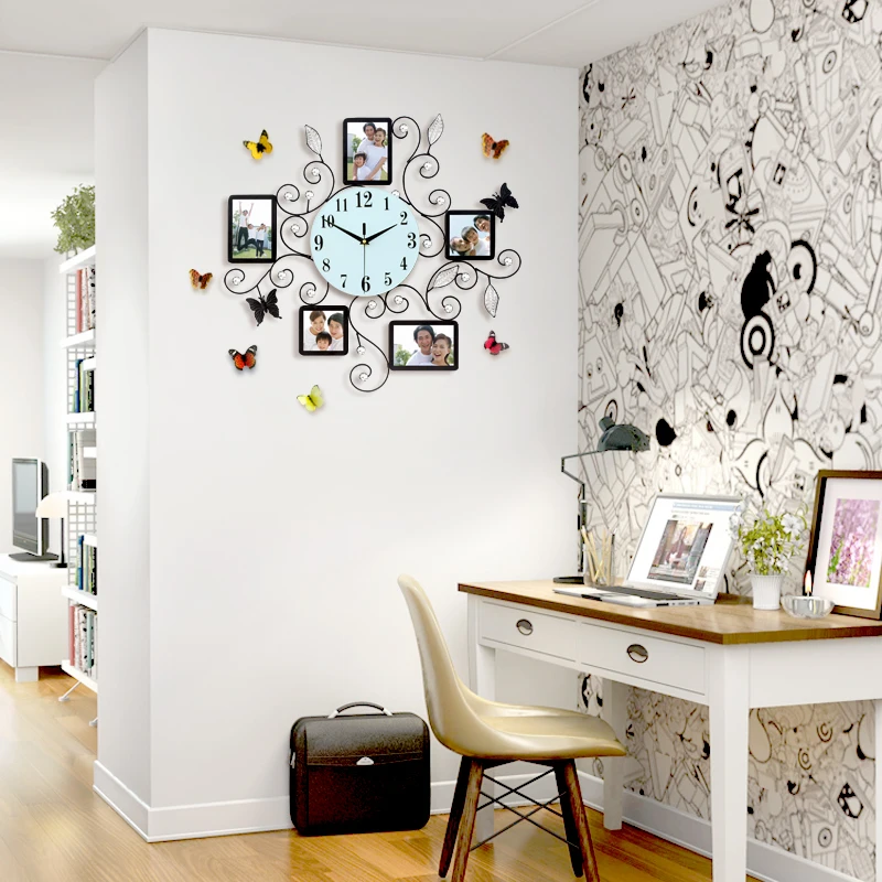 5 Pictures High Quality Metal Decorative Photo Frame Wall Clock