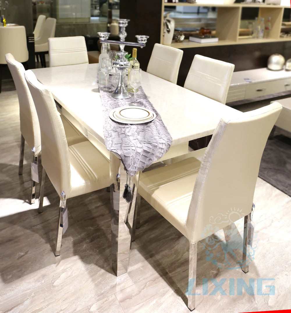 
Mirrored Stainless Steel Luxury Dinning Room Table And Chair Set 