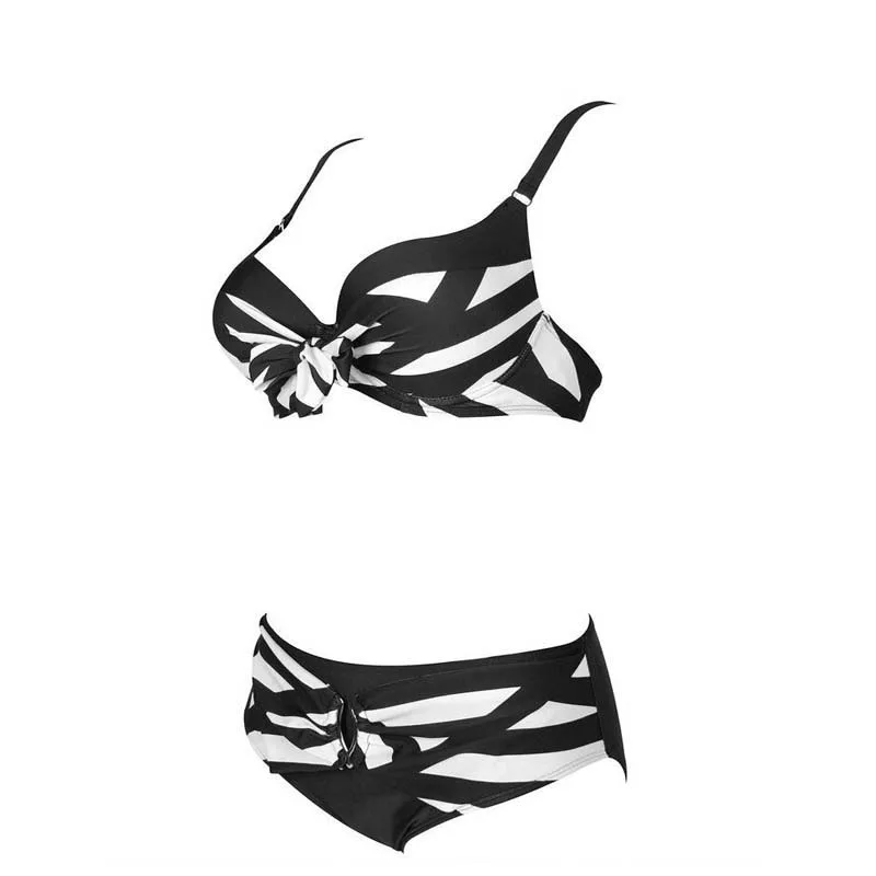 Oem Low moq Solid black Womens Bathing Suits Floral Printing Swim Bottoms Padded Halter Bandage Bikini Two Piece Swimsuits