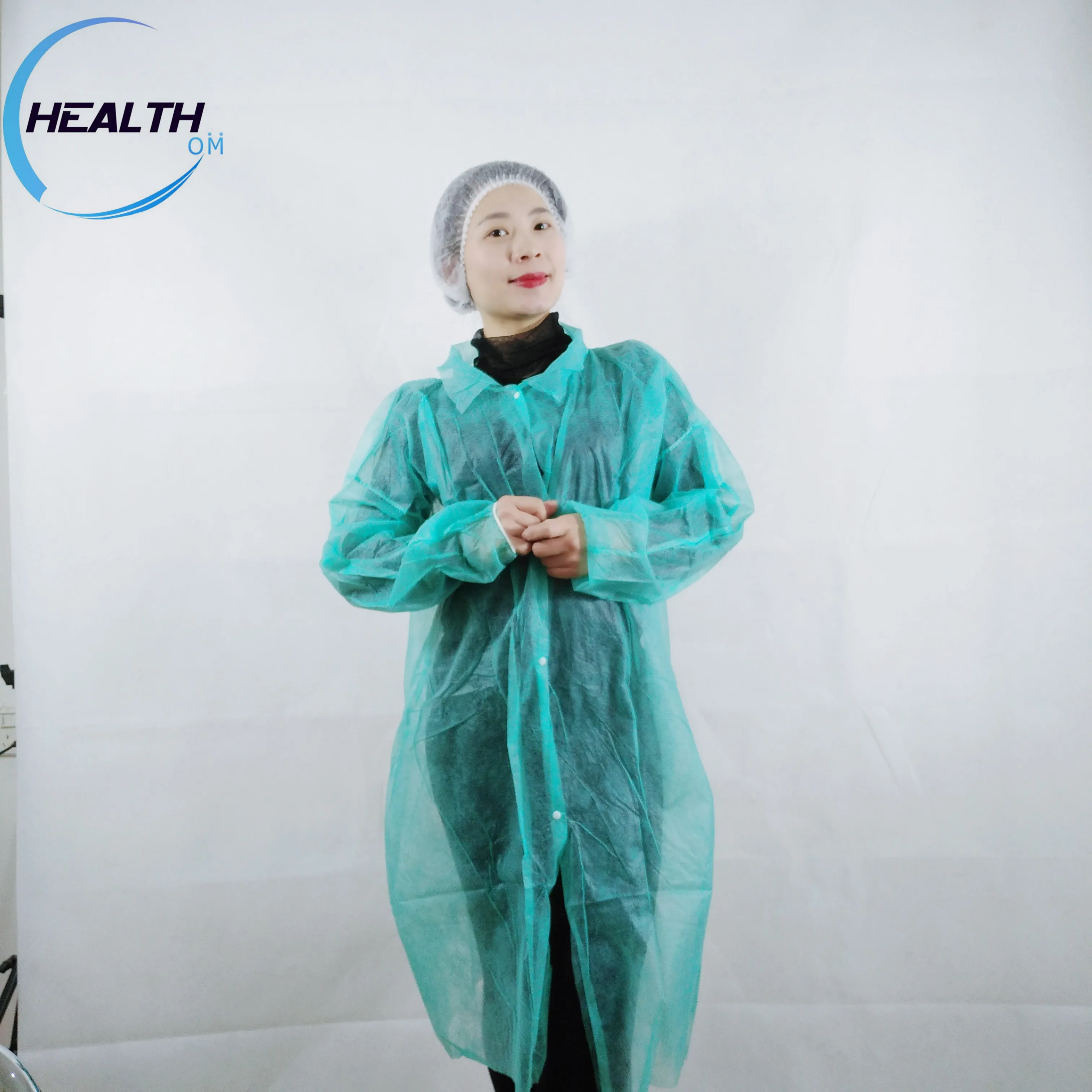 Disposable nonwoven pp lab coat hospital gown green