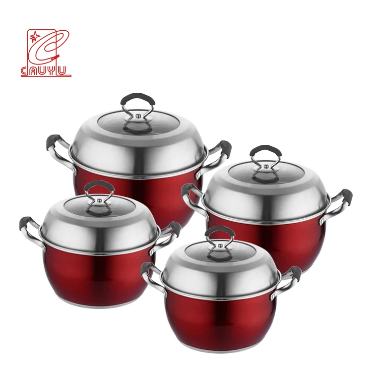 Высококачественный набор из 8 красных кастрюль для приготовления пищи кастрюля для супа