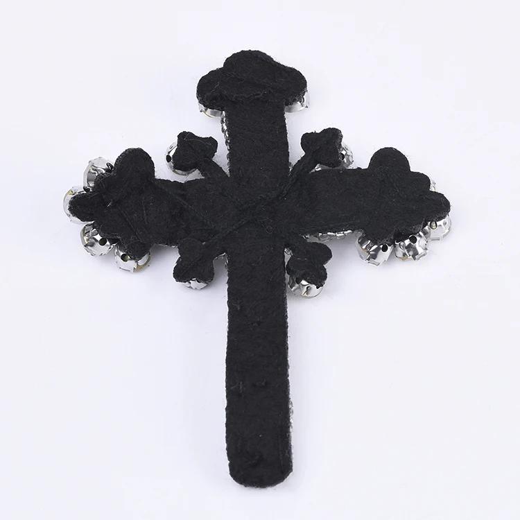 Yongze Fashion Clothing DIY Accessories Big White Rhinestone Beaded Cross Embroidery Patch