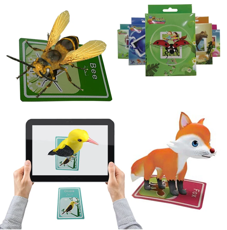 New Toys 2021  Augmented Reality  educational toys  tool poker card 4D animal card game 4D flashcards for children