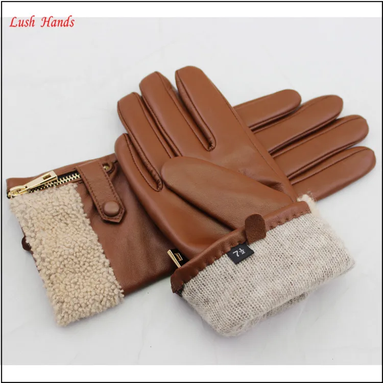 ladies cheap driving leather hand gloves with lamb fur