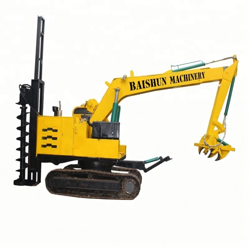 Electric Pole Installation By Used Engineering Auger For Earth Drilling Tractor