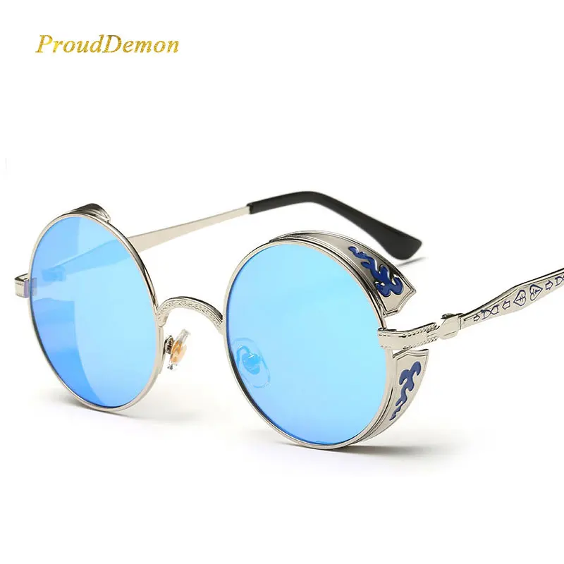 W8094 Men Women Fashion Glasses Brand Designer Retro Vintage UV400 Glasses Round Metal Steampunk Sunglasses