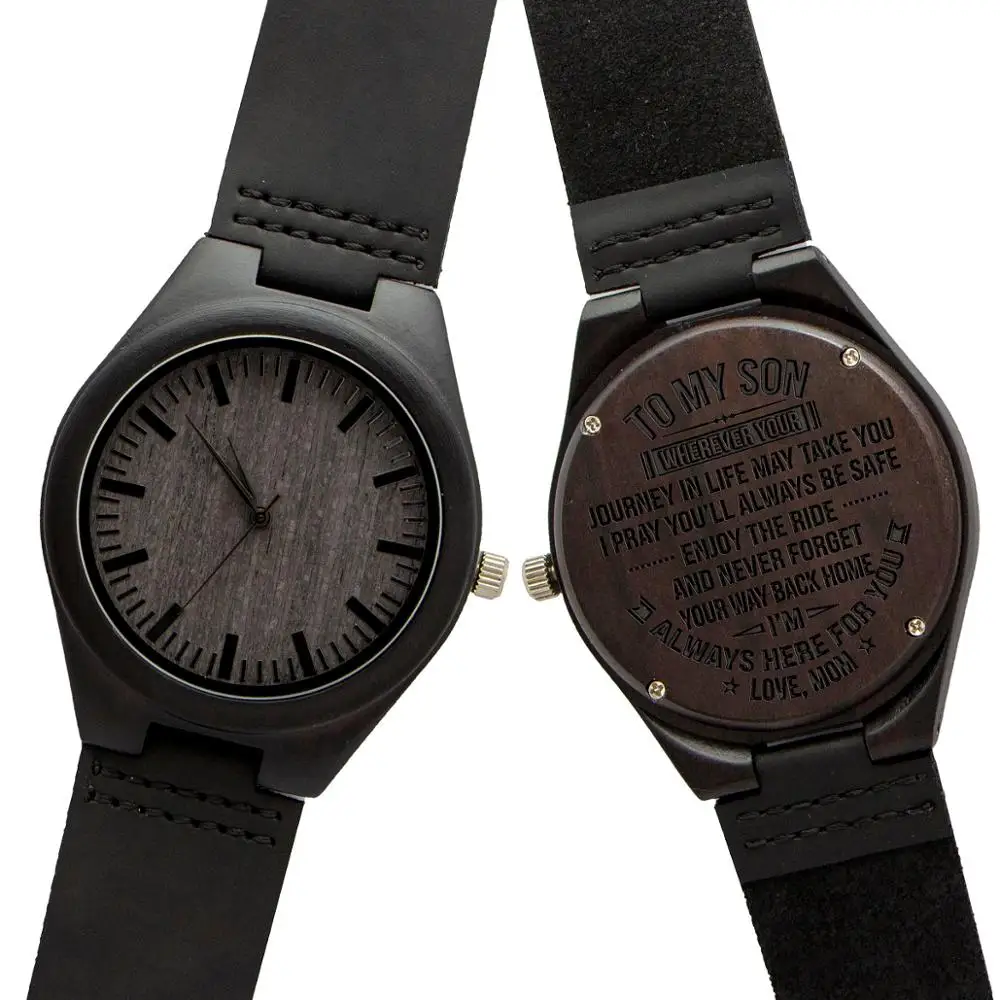 
Engraved Wood Custom Watch for Husband Son Wife Birthday Anniversary Gift Natural Ebony Custom Watch Drop Shipping 