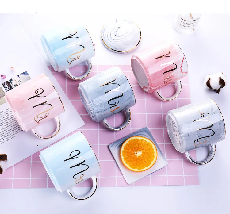 Top selling high quality beautiful marble style colourful ceramic mug coffee cup with custom logo printing gold rim
