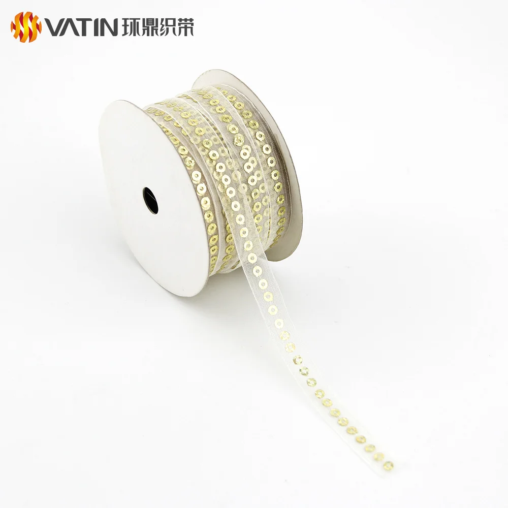 
Mesh Laces Custom Promotional New Design Gift Glitter Sequin Organza Ribbons 