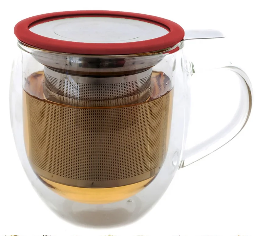 wholesale clear office use double wall with handle handmade glass tea filter mug