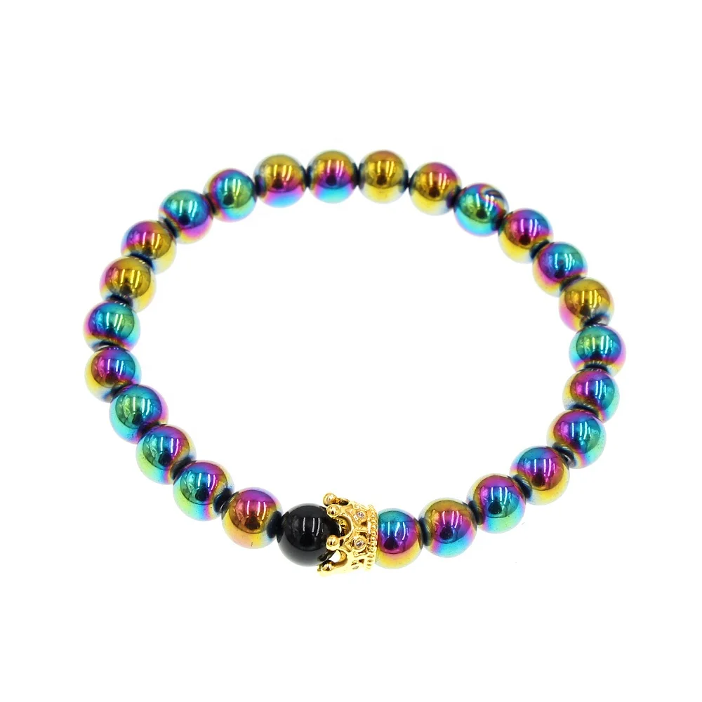 316L Stainless Steel Colorful Mutilcolor Rainbow Color Crown Skull  Cuff Punk Men And Women Bangle Bracelet