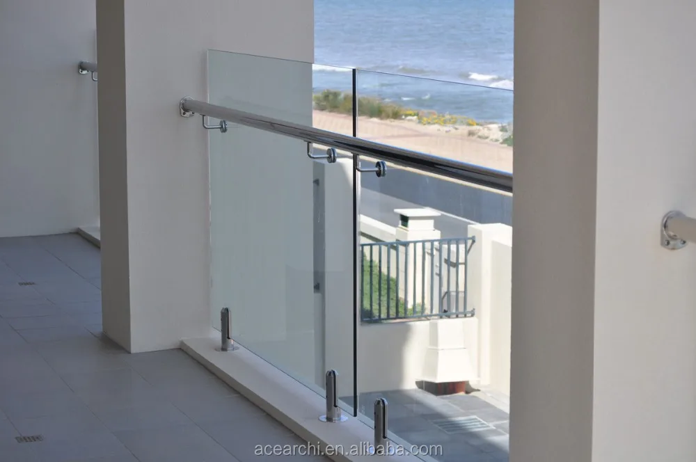 Modern Design Inox Balcony Glass Railing With Stainless Steel Pilar