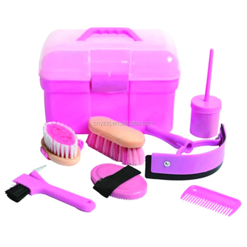 
8-Piece Horse Care Equipment Grooming Kit Box Package Brushes with Wooden Handle Black 
