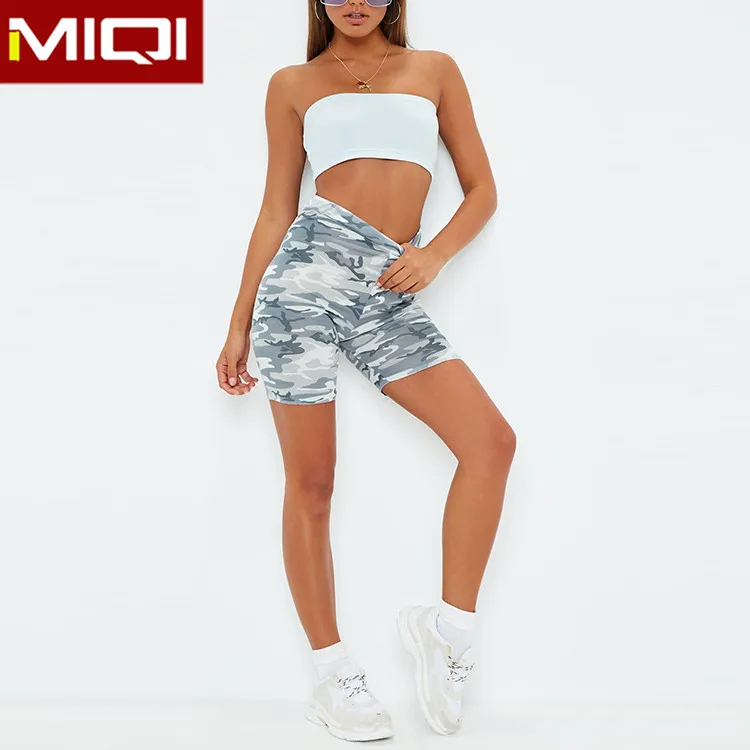 Custom Logo Nylon Femme Exercise Sport Running Tights Pants Printed Camo Workout Yoga Shorts for women
