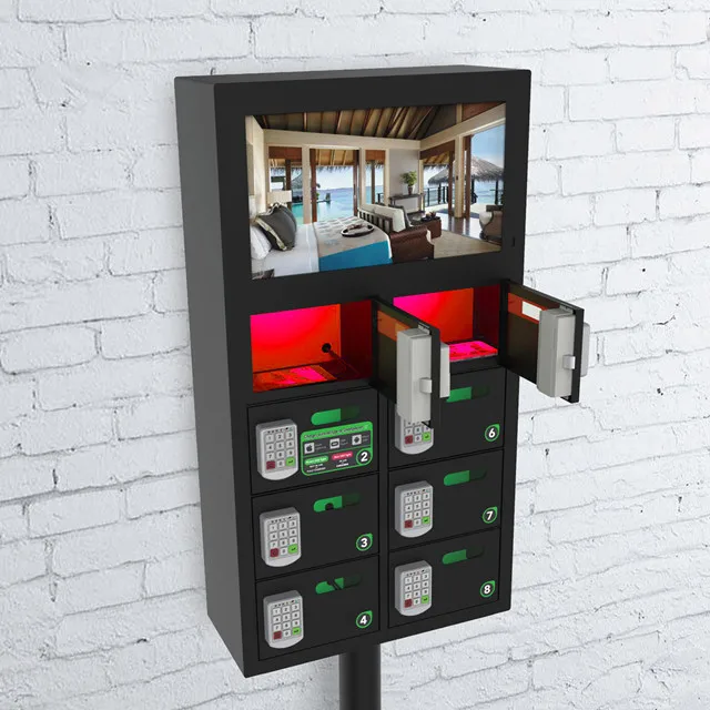 Coin Operated 8 Bay Charging Locker with LCD screen 5V 1.8A output for Samsung and iPhone X