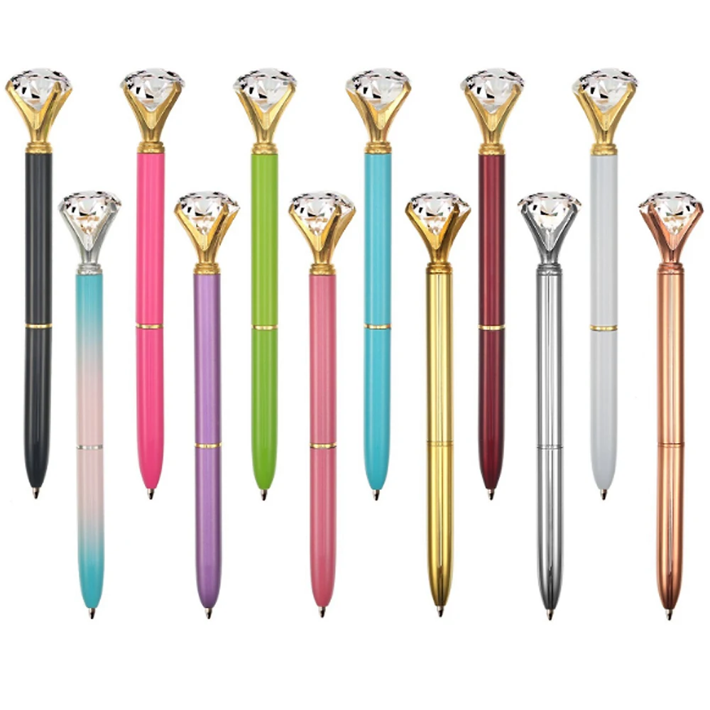 Gold Crystal Diamond Pen promotional gift ball pen Shiny Metal Ball Pens for School Office 10 Different Colors With 10 Gift bags